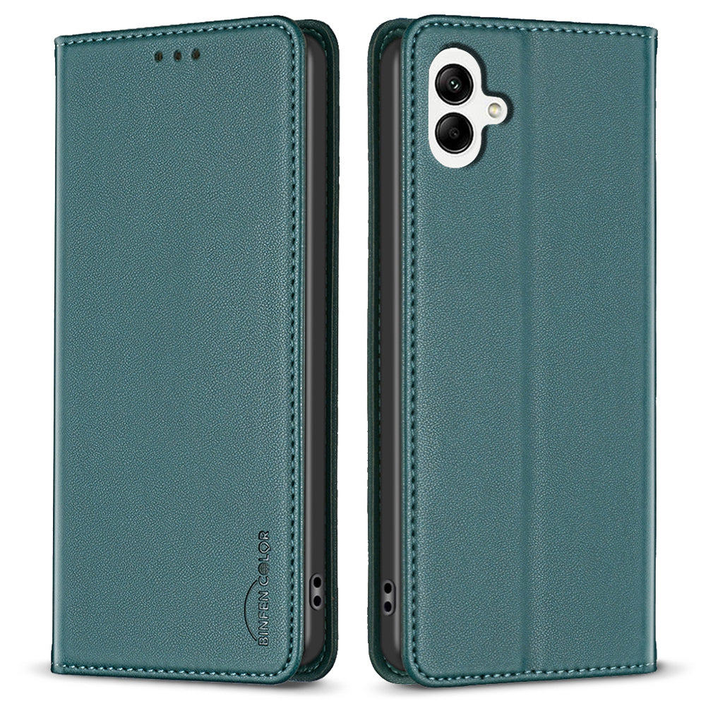 BINFEN COLOR BF18 For Samsung Galaxy A06 Leather Case Card Slots Phone Cover - Green
