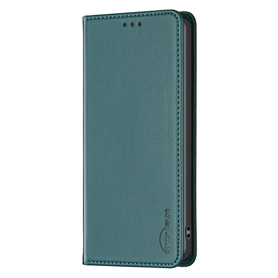 BINFEN COLOR BF18 For Samsung Galaxy A06 Leather Case Card Slots Phone Cover - Green