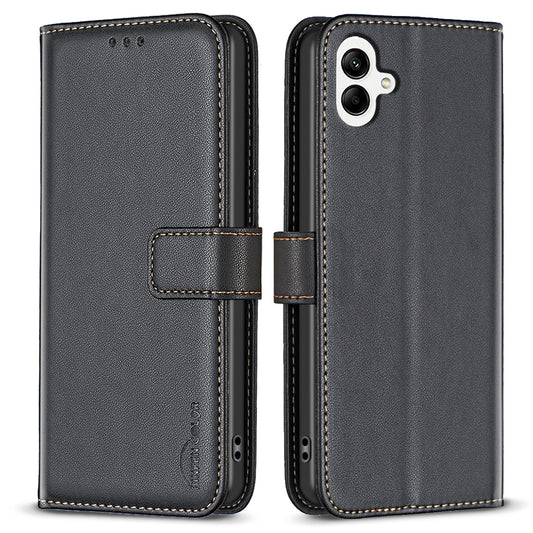 BINFEN COLOR BF17 For Samsung Galaxy A06 Leather Phone Case Wallet Cover - Black