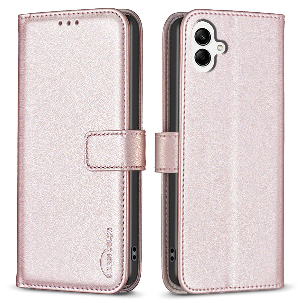 BINFEN COLOR BF17 For Samsung Galaxy A06 Leather Phone Case Wallet Cover - Rose Gold