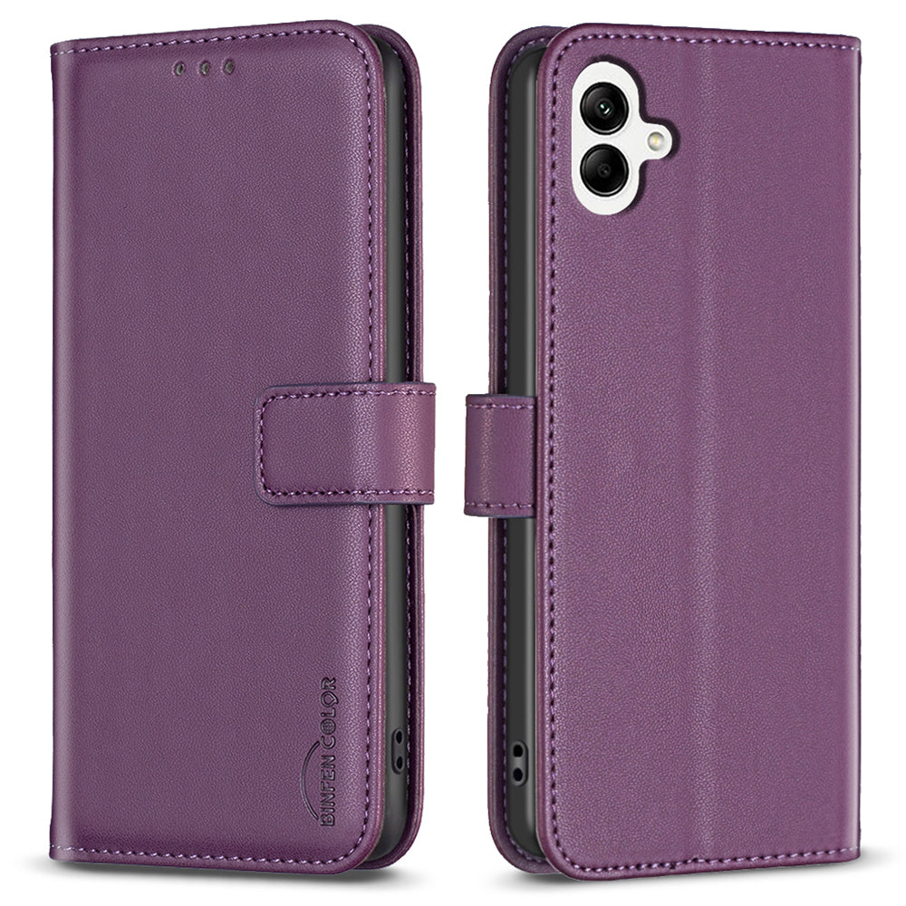 BINFEN COLOR BF17 For Samsung Galaxy A06 Leather Phone Case Wallet Cover - Dark Purple
