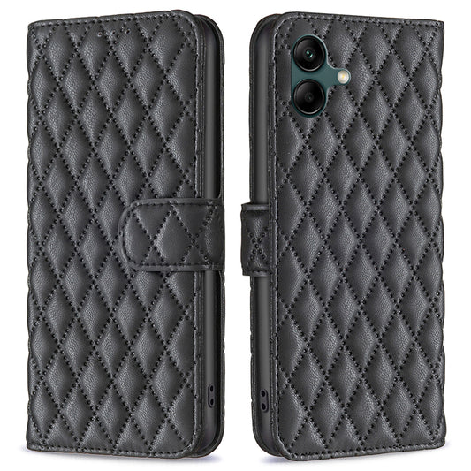 BINFEN COLOR BF Style-14 For Samsung Galaxy A06 Case PU Leather Rhombus Phone Cover - Black