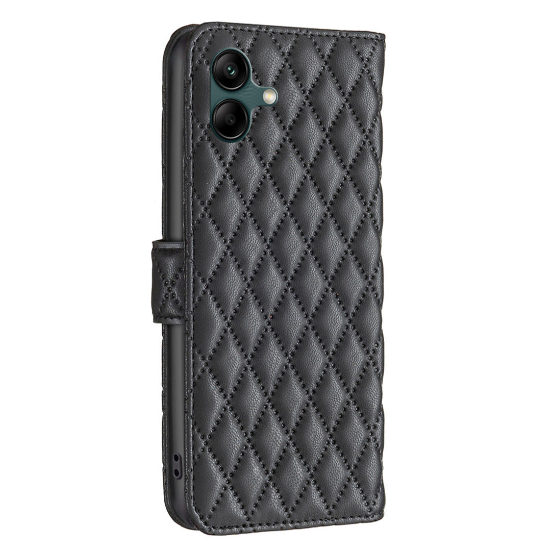 BINFEN COLOR BF Style-14 For Samsung Galaxy A06 Case PU Leather Rhombus Phone Cover - Black
