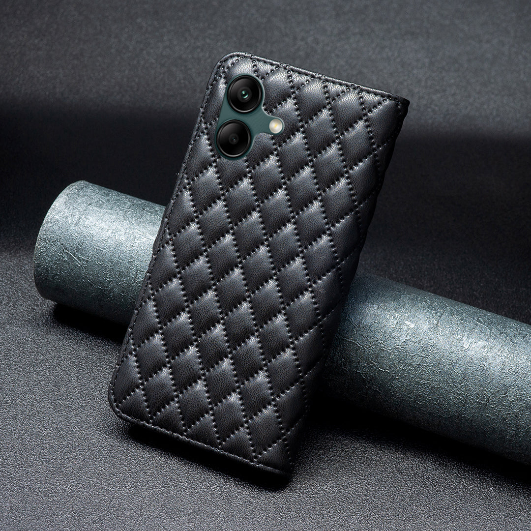BINFEN COLOR BF Style-14 For Samsung Galaxy A06 Case PU Leather Rhombus Phone Cover - Black