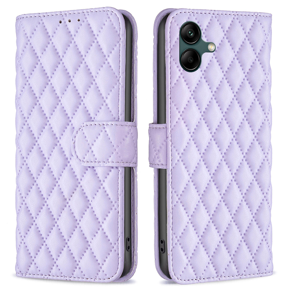 BINFEN COLOR BF Style-14 For Samsung Galaxy A06 Case PU Leather Rhombus Phone Cover - Purple