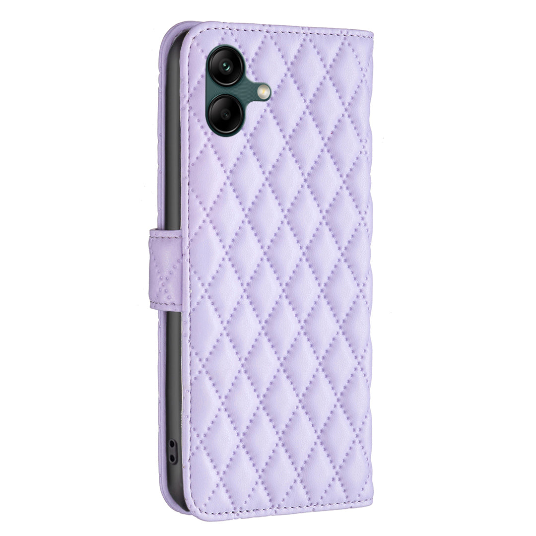 BINFEN COLOR BF Style-14 For Samsung Galaxy A06 Case PU Leather Rhombus Phone Cover - Purple