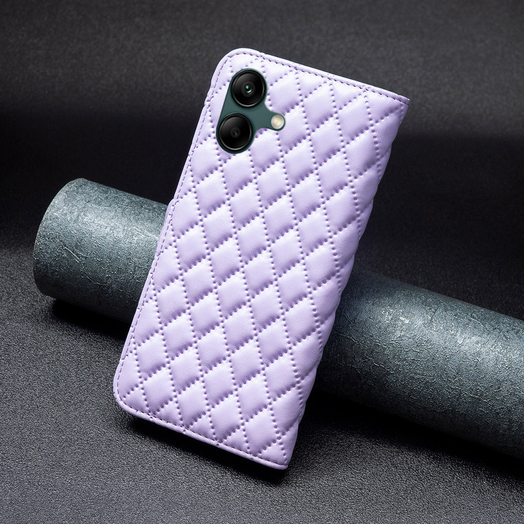 BINFEN COLOR BF Style-14 For Samsung Galaxy A06 Case PU Leather Rhombus Phone Cover - Purple