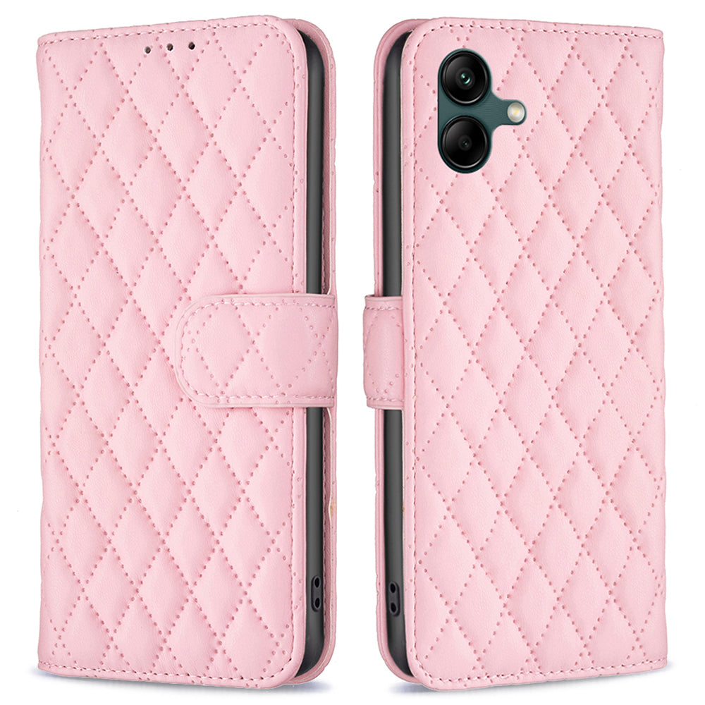 BINFEN COLOR BF Style-14 For Samsung Galaxy A06 Case PU Leather Rhombus Phone Cover - Pink