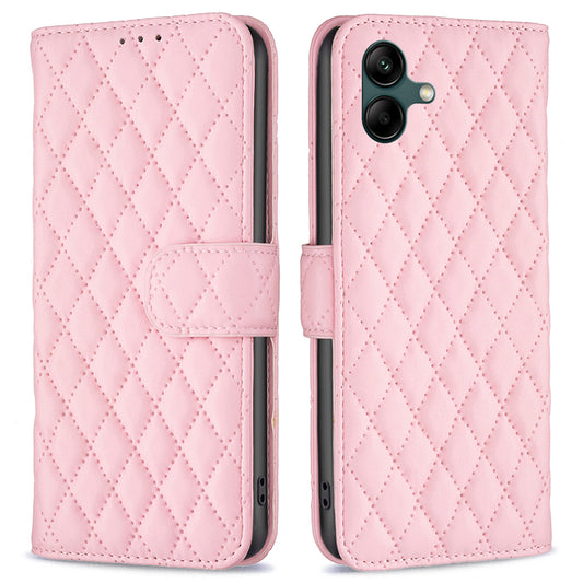 BINFEN COLOR BF Style-14 For Samsung Galaxy A06 Case PU Leather Rhombus Phone Cover - Pink