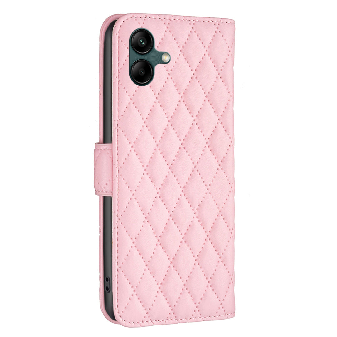 BINFEN COLOR BF Style-14 For Samsung Galaxy A06 Case PU Leather Rhombus Phone Cover - Pink