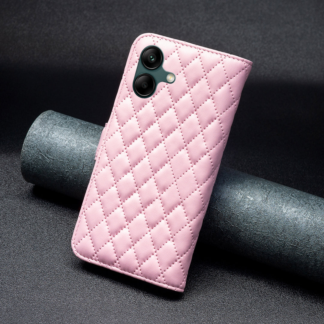BINFEN COLOR BF Style-14 For Samsung Galaxy A06 Case PU Leather Rhombus Phone Cover - Pink