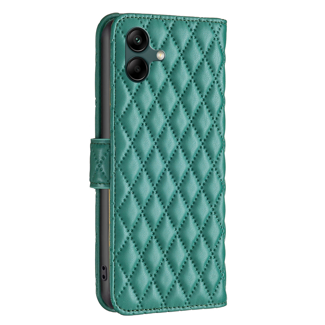 BINFEN COLOR BF Style-14 For Samsung Galaxy A06 Case PU Leather Rhombus Phone Cover - Green