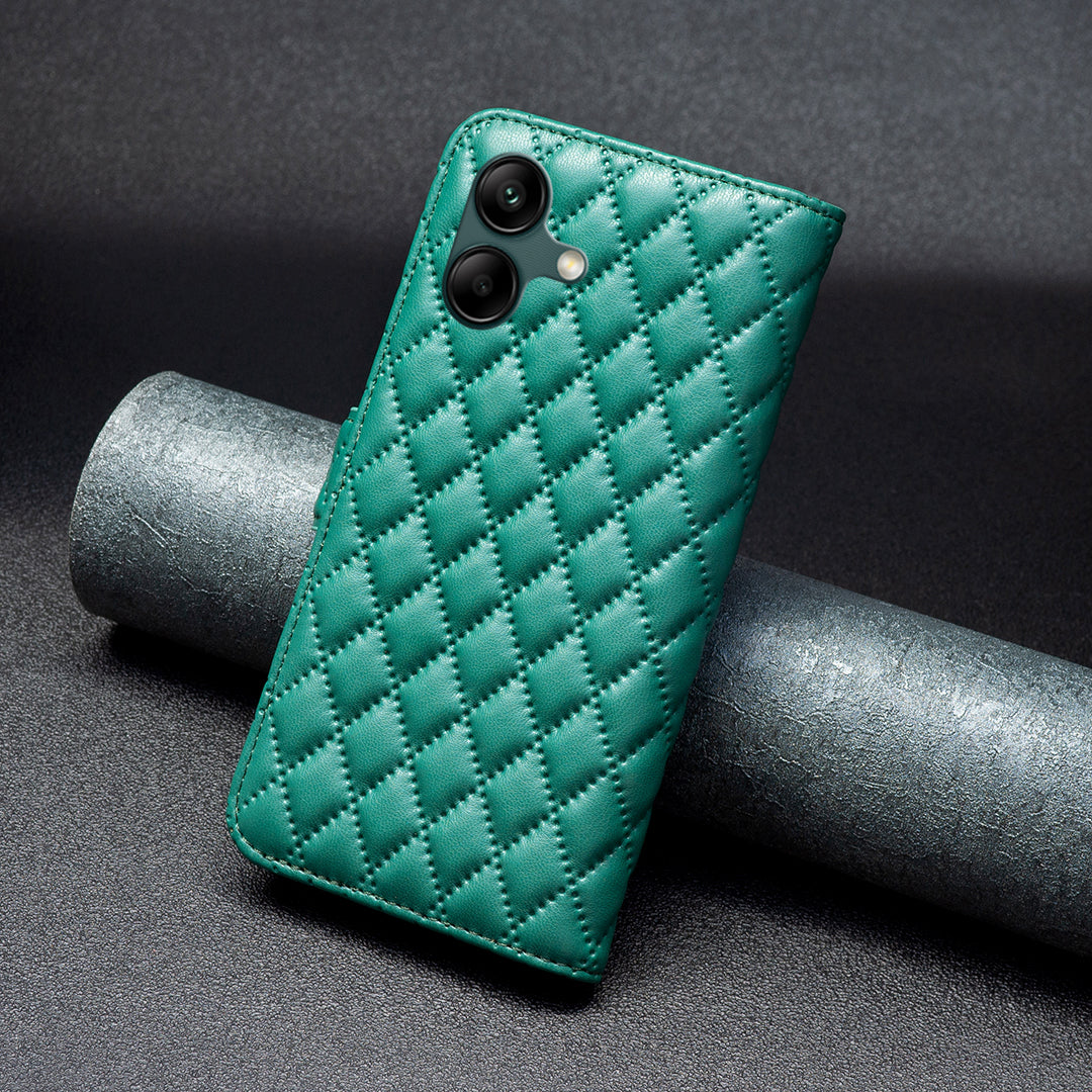 BINFEN COLOR BF Style-14 For Samsung Galaxy A06 Case PU Leather Rhombus Phone Cover - Green