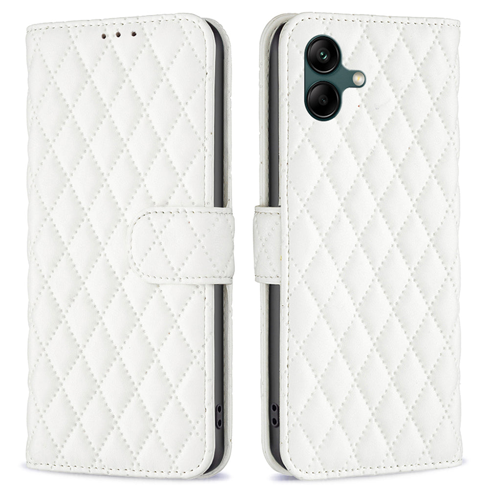 BINFEN COLOR BF Style-14 For Samsung Galaxy A06 Case PU Leather Rhombus Phone Cover - White