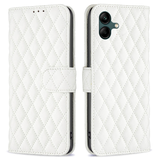 BINFEN COLOR BF Style-14 For Samsung Galaxy A06 Case PU Leather Rhombus Phone Cover - White