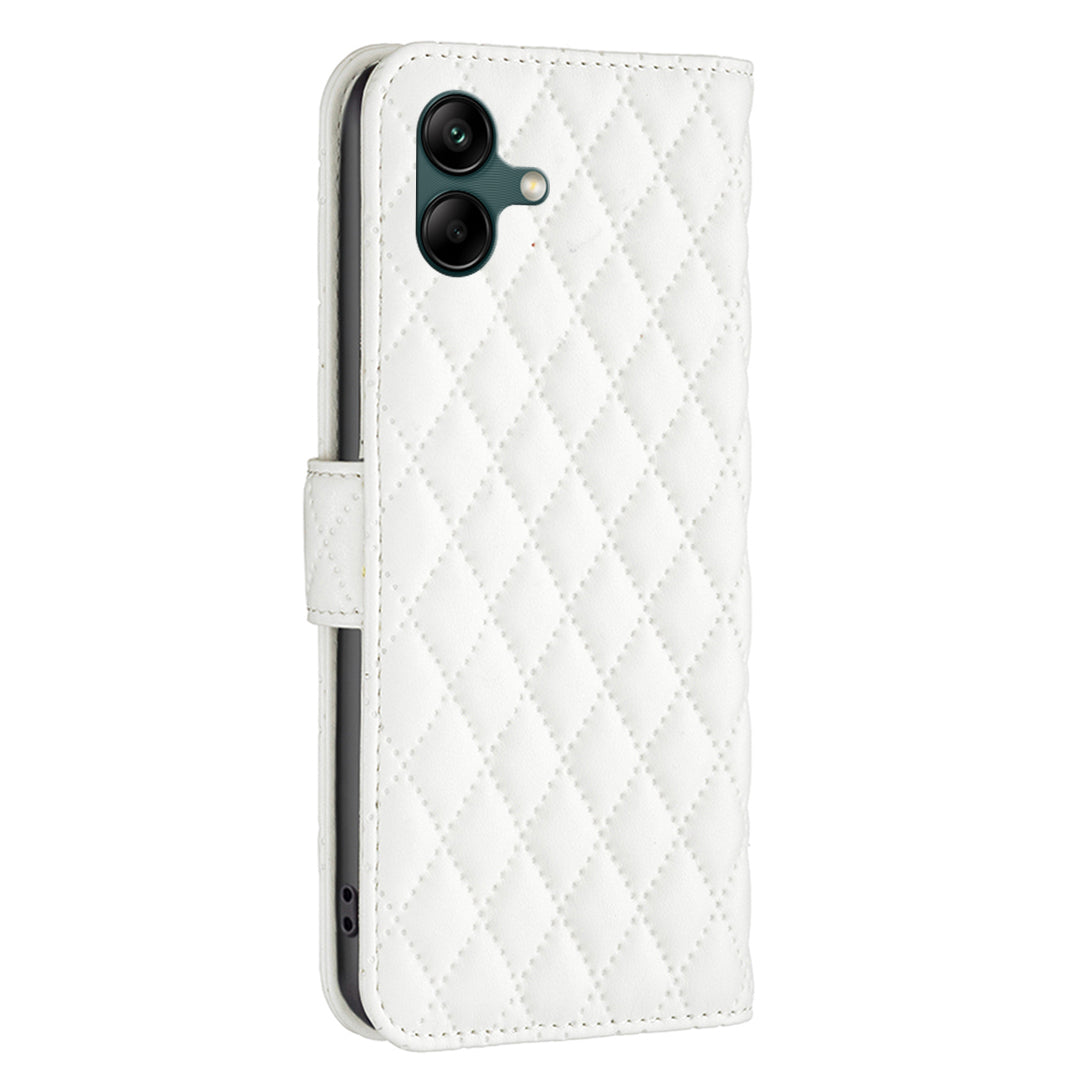 BINFEN COLOR BF Style-14 For Samsung Galaxy A06 Case PU Leather Rhombus Phone Cover - White