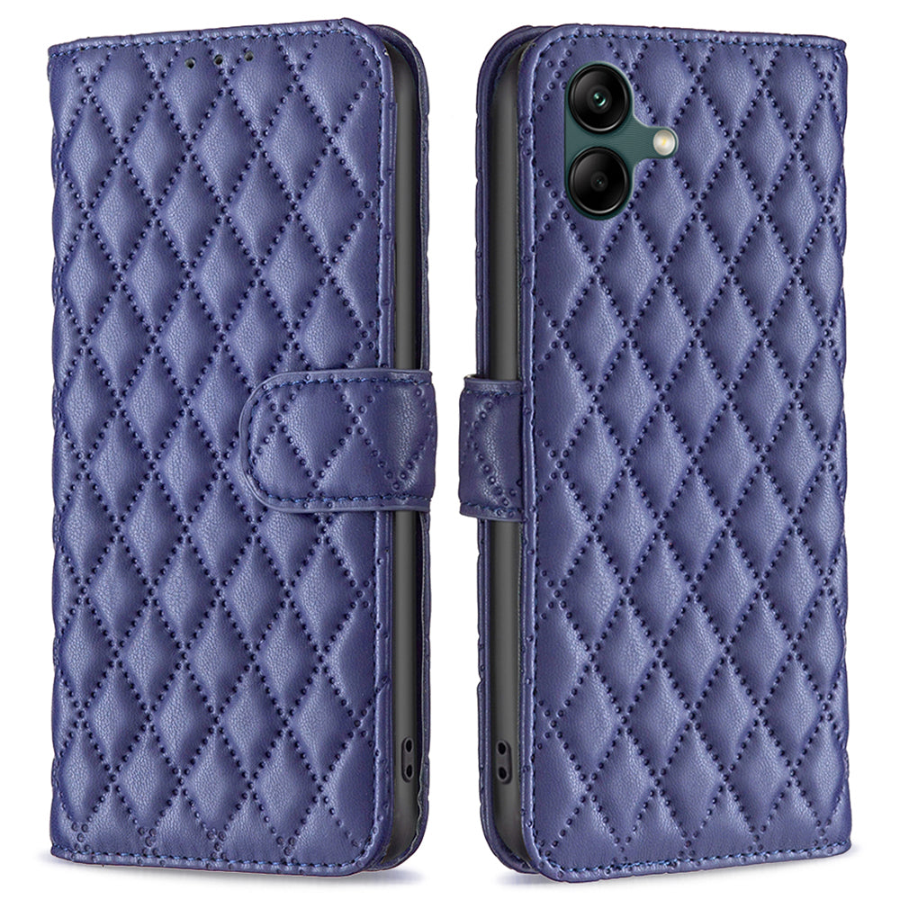 BINFEN COLOR BF Style-14 For Samsung Galaxy A06 Case PU Leather Rhombus Phone Cover - Blue