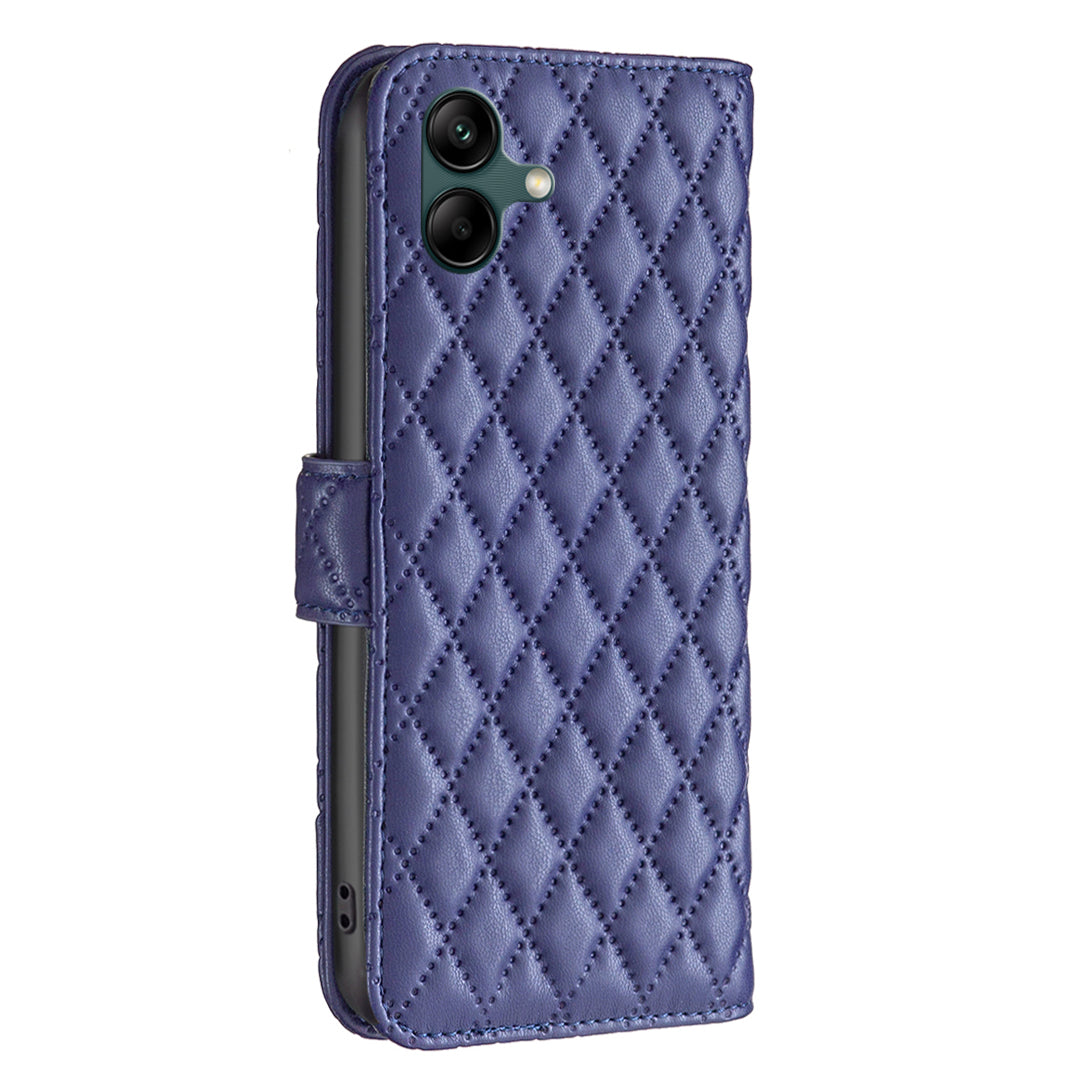 BINFEN COLOR BF Style-14 For Samsung Galaxy A06 Case PU Leather Rhombus Phone Cover - Blue