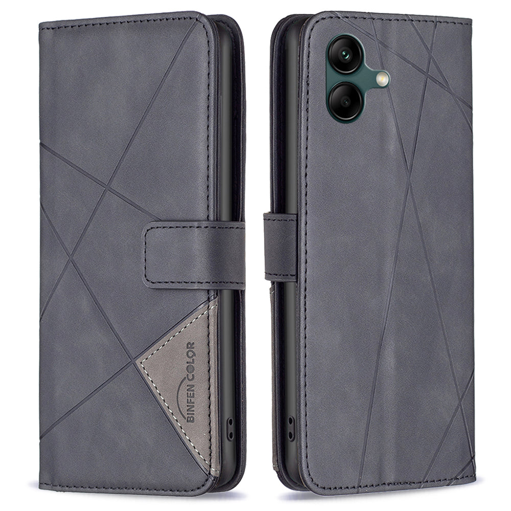BINFEN COLOR BF05 For Samsung Galaxy A06 Case Wallet PU Leather Geometric Phone Cover - Black
