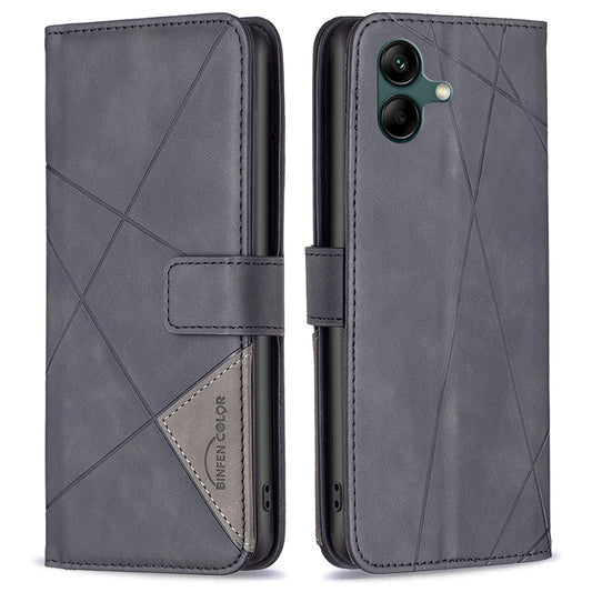 BINFEN COLOR BF05 For Samsung Galaxy A06 Case Wallet PU Leather Geometric Phone Cover - Black