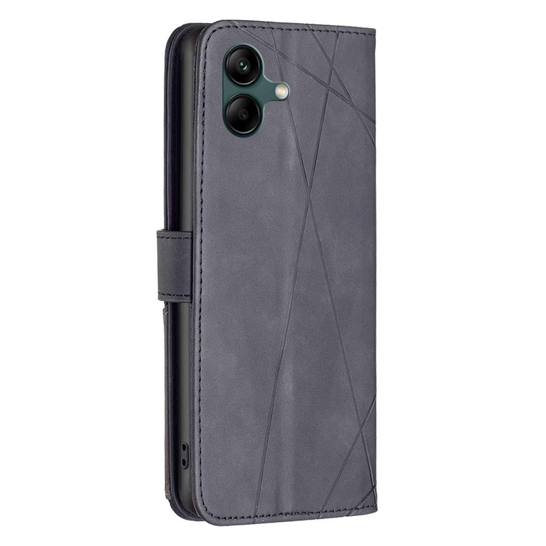 BINFEN COLOR BF05 For Samsung Galaxy A06 Case Wallet PU Leather Geometric Phone Cover - Black