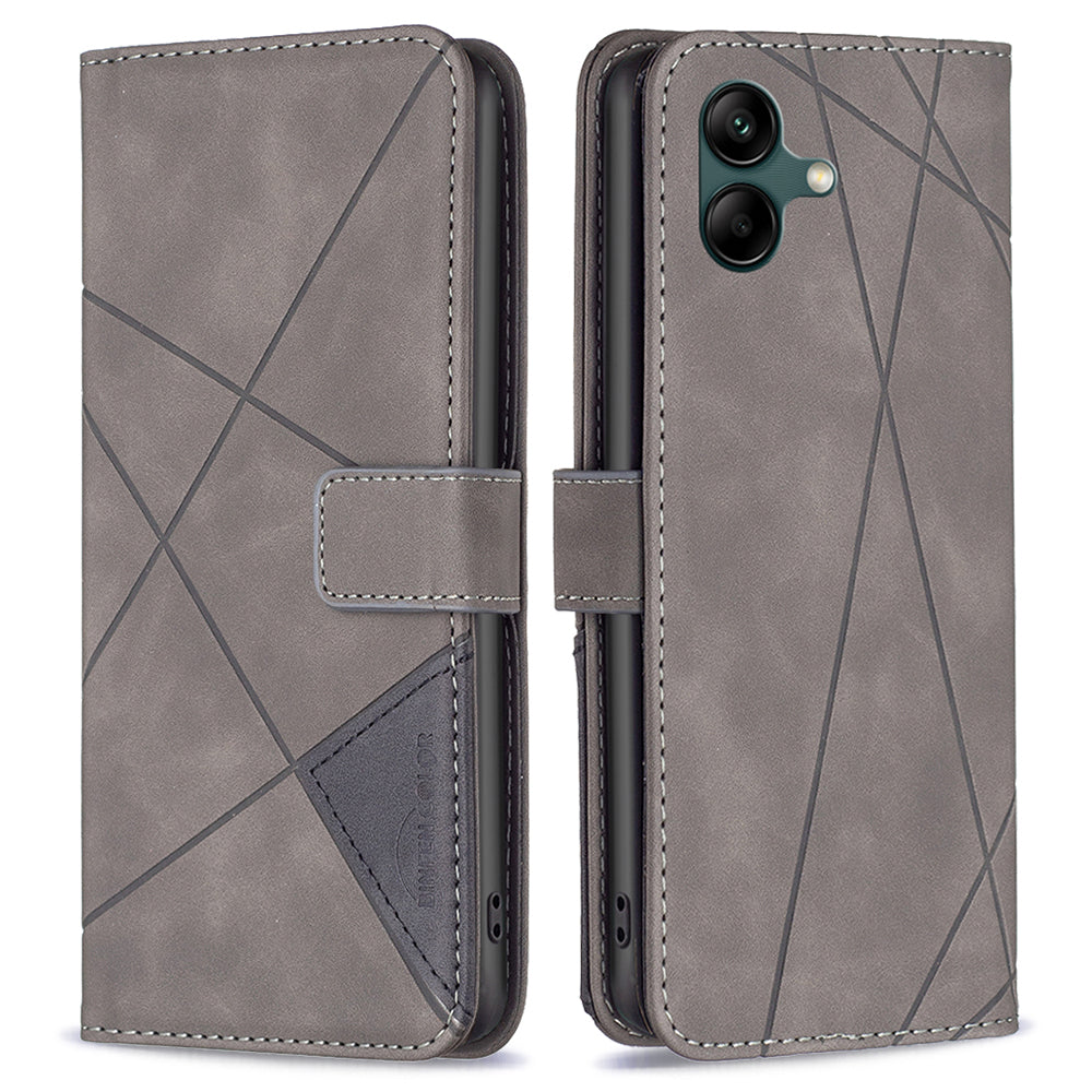 BINFEN COLOR BF05 For Samsung Galaxy A06 Case Wallet PU Leather Geometric Phone Cover - Grey