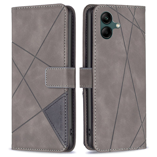BINFEN COLOR BF05 For Samsung Galaxy A06 Case Wallet PU Leather Geometric Phone Cover - Grey