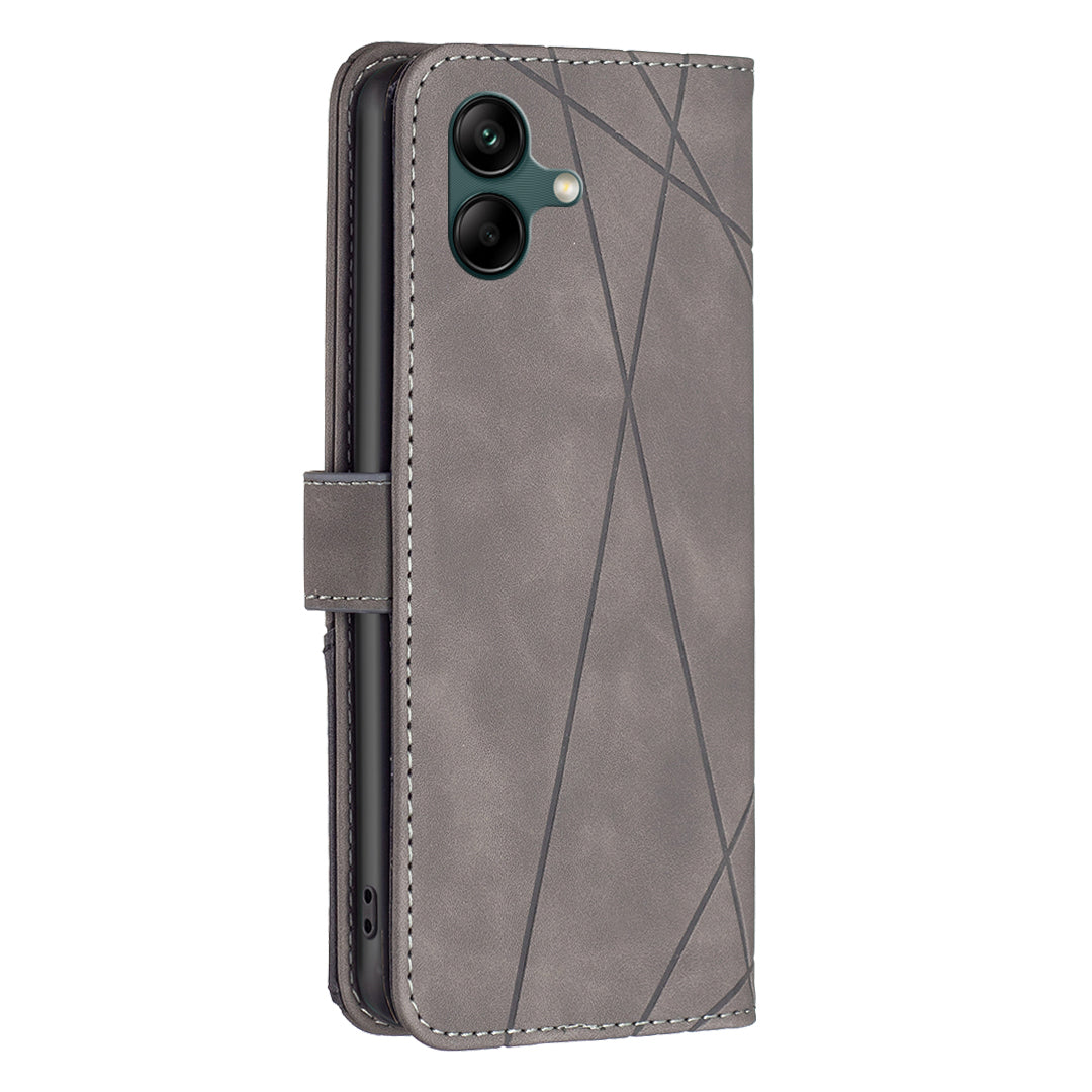 BINFEN COLOR BF05 For Samsung Galaxy A06 Case Wallet PU Leather Geometric Phone Cover - Grey