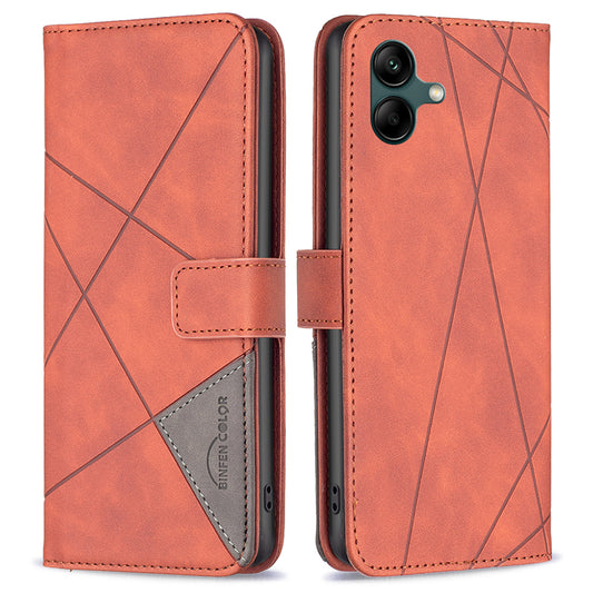 BINFEN COLOR BF05 For Samsung Galaxy A06 Case Wallet PU Leather Geometric Phone Cover - Brown