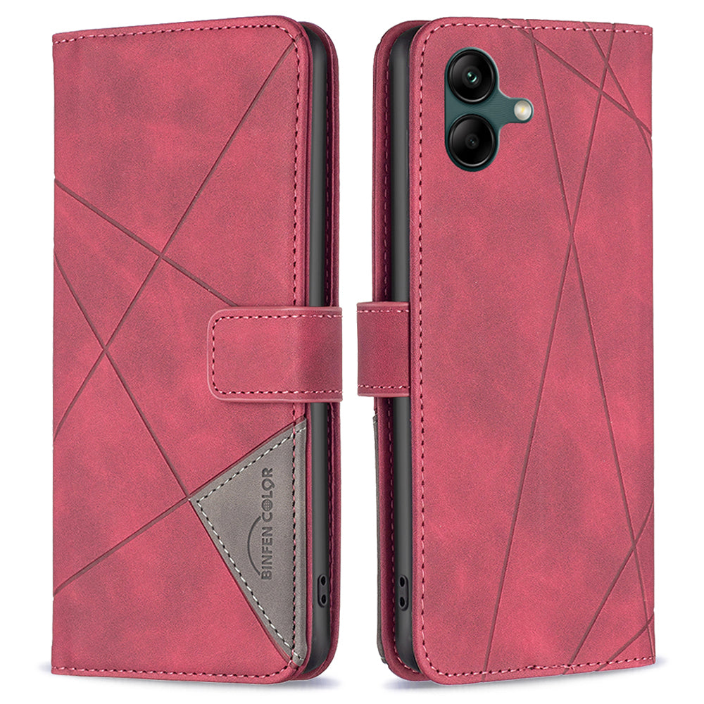 BINFEN COLOR BF05 For Samsung Galaxy A06 Case Wallet PU Leather Geometric Phone Cover - Red