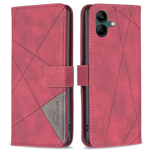 BINFEN COLOR BF05 For Samsung Galaxy A06 Case Wallet PU Leather Geometric Phone Cover - Red