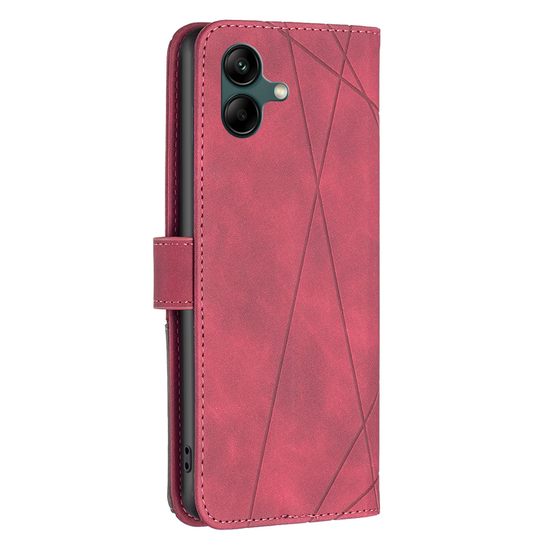 BINFEN COLOR BF05 For Samsung Galaxy A06 Case Wallet PU Leather Geometric Phone Cover - Red
