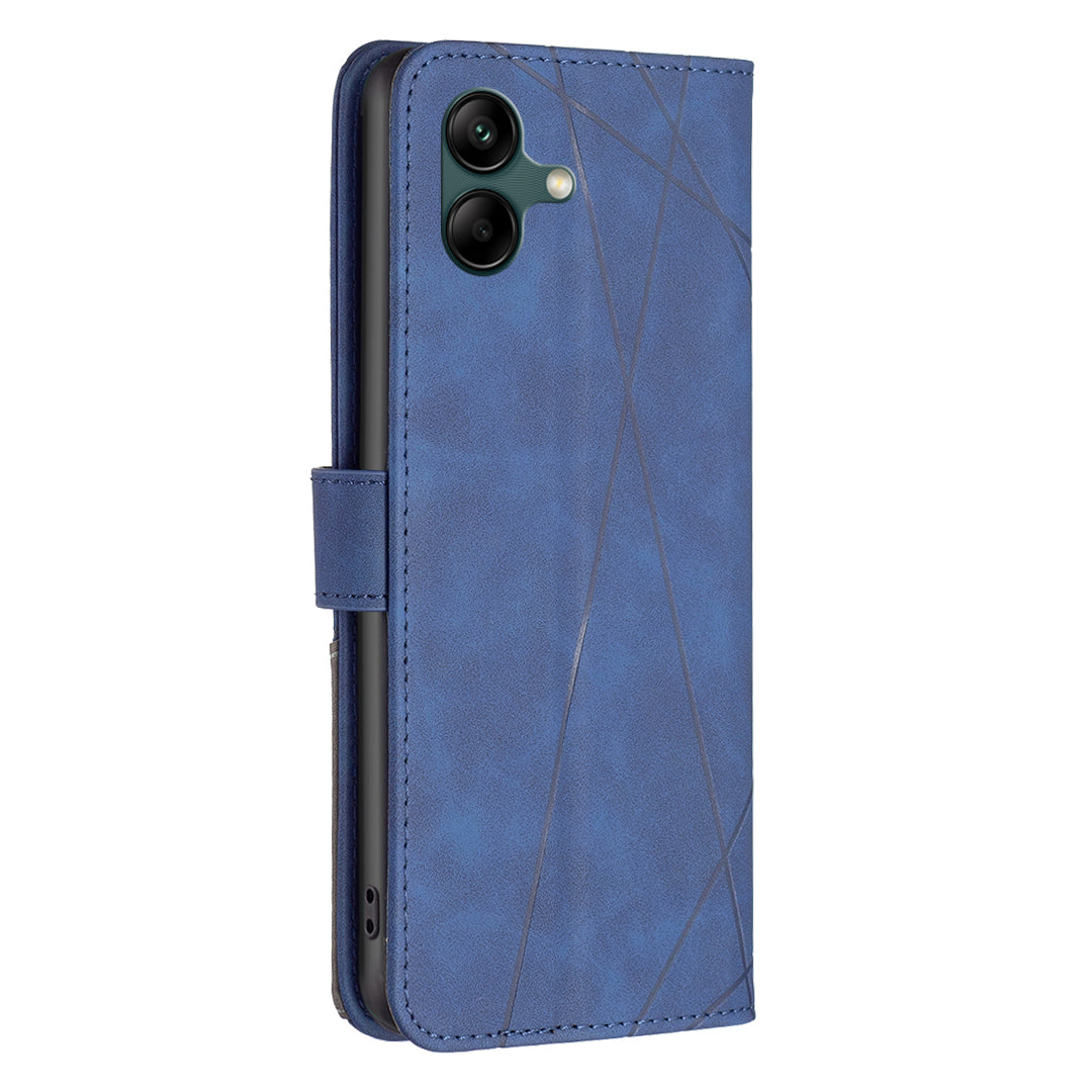 BINFEN COLOR BF05 For Samsung Galaxy A06 Case Wallet PU Leather Geometric Phone Cover - Blue