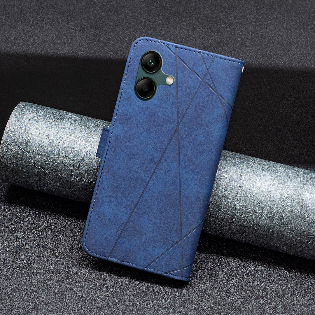 BINFEN COLOR BF05 For Samsung Galaxy A06 Case Wallet PU Leather Geometric Phone Cover - Blue