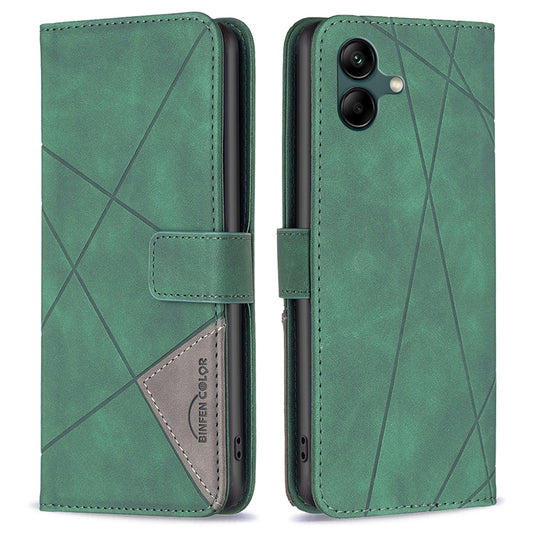 BINFEN COLOR BF05 For Samsung Galaxy A06 Case Wallet PU Leather Geometric Phone Cover - Green