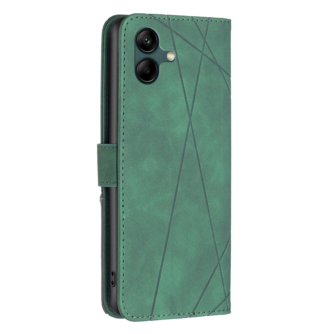 BINFEN COLOR BF05 For Samsung Galaxy A06 Case Wallet PU Leather Geometric Phone Cover - Green
