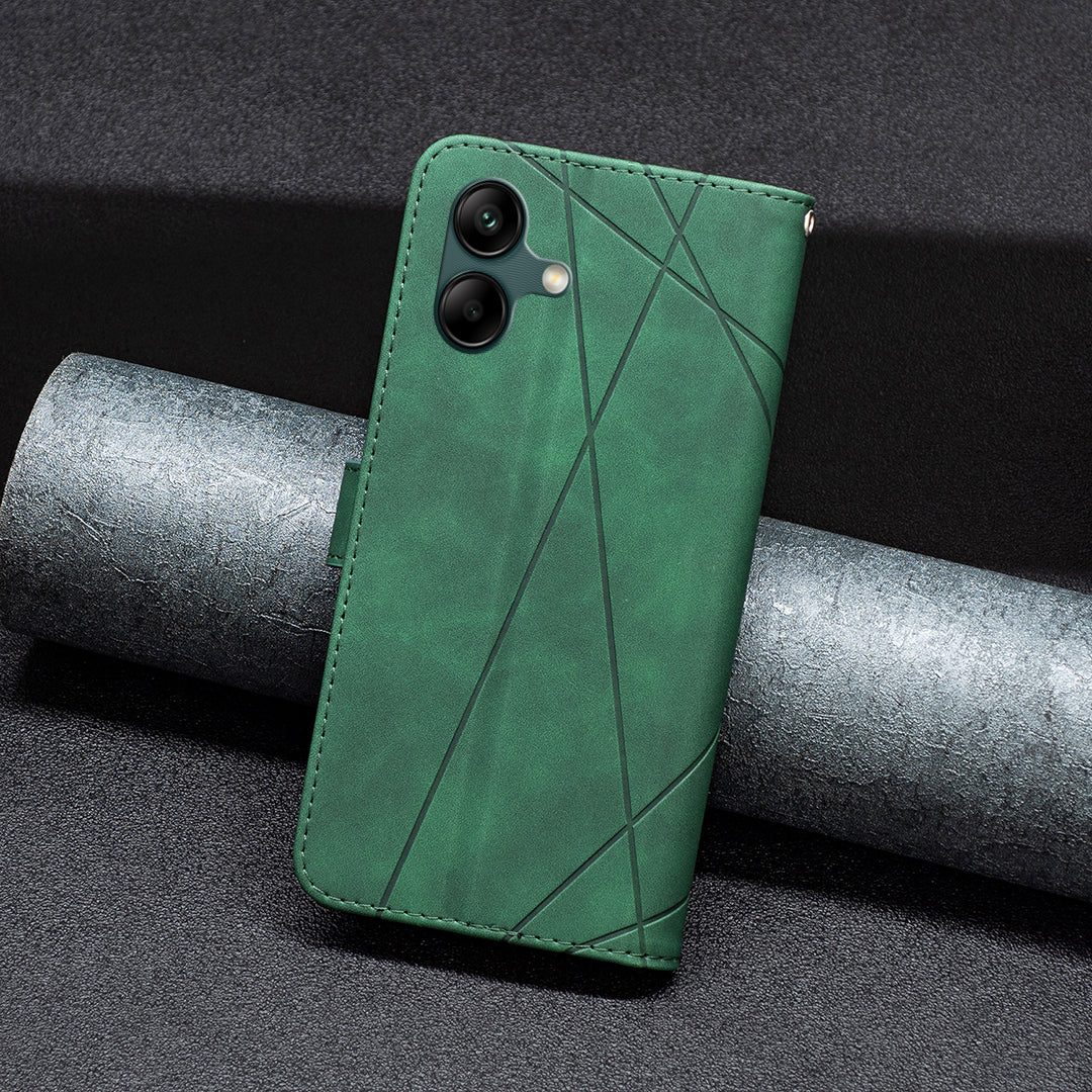BINFEN COLOR BF05 For Samsung Galaxy A06 Case Wallet PU Leather Geometric Phone Cover - Green