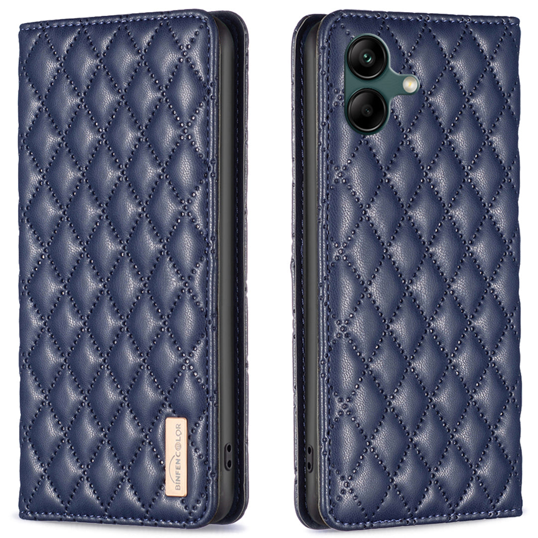 BINFEN COLOR BF Style-16 For Samsung Galaxy A06 Case Card Slots Rhombus Leather Cover - Blue