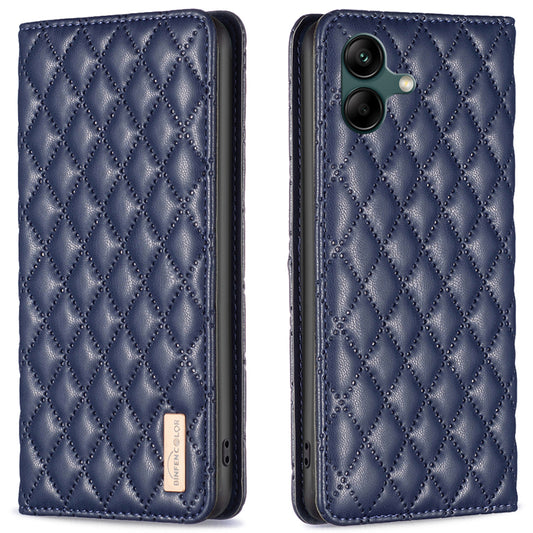 BINFEN COLOR BF Style-16 For Samsung Galaxy A06 Case Card Slots Rhombus Leather Cover - Blue
