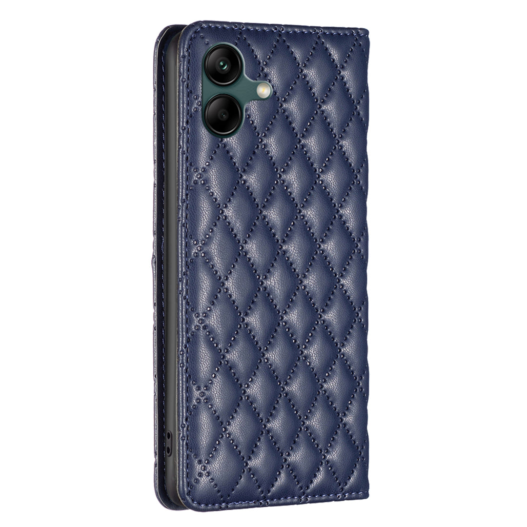 BINFEN COLOR BF Style-16 For Samsung Galaxy A06 Case Card Slots Rhombus Leather Cover - Blue