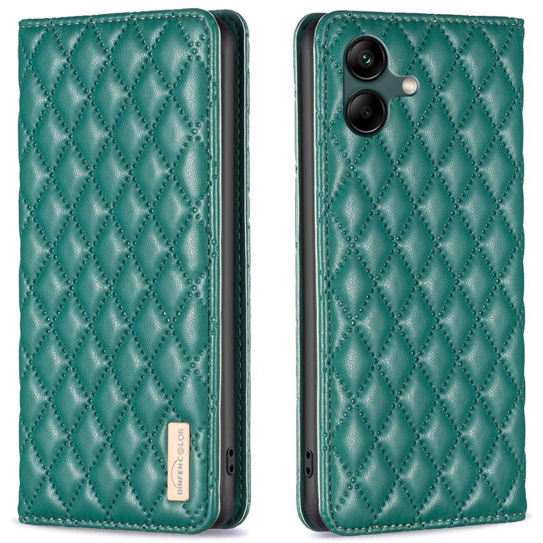 BINFEN COLOR BF Style-16 For Samsung Galaxy A06 Case Card Slots Rhombus Leather Cover - Green