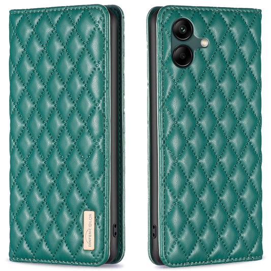 BINFEN COLOR BF Style-16 For Samsung Galaxy A06 Case Card Slots Rhombus Leather Cover - Green