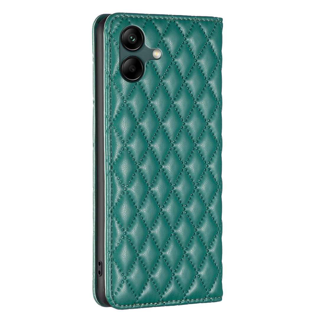 BINFEN COLOR BF Style-16 For Samsung Galaxy A06 Case Card Slots Rhombus Leather Cover - Green