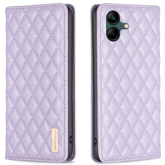BINFEN COLOR BF Style-16 For Samsung Galaxy A06 Case Card Slots Rhombus Leather Cover - Purple