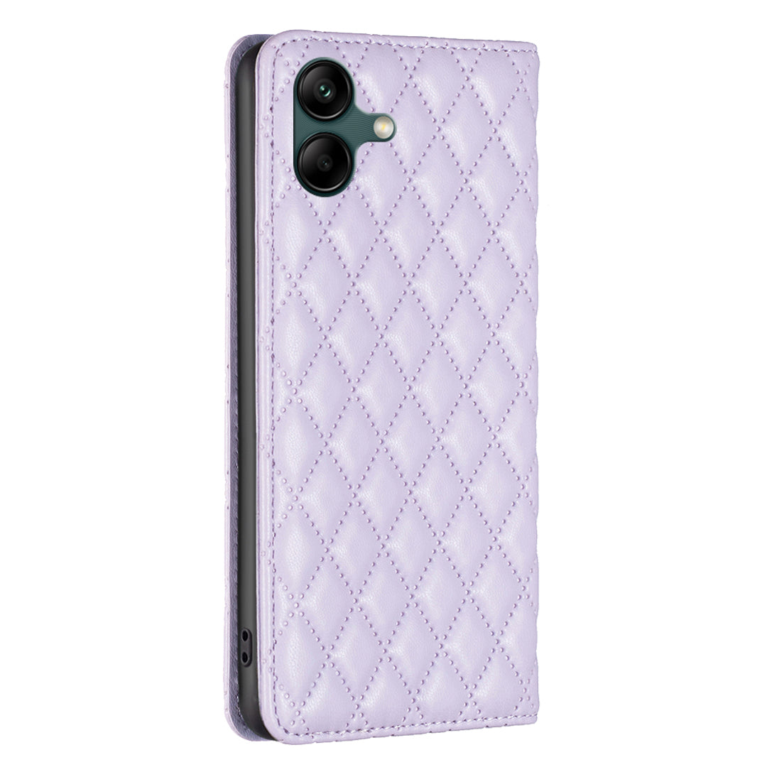 BINFEN COLOR BF Style-16 For Samsung Galaxy A06 Case Card Slots Rhombus Leather Cover - Purple