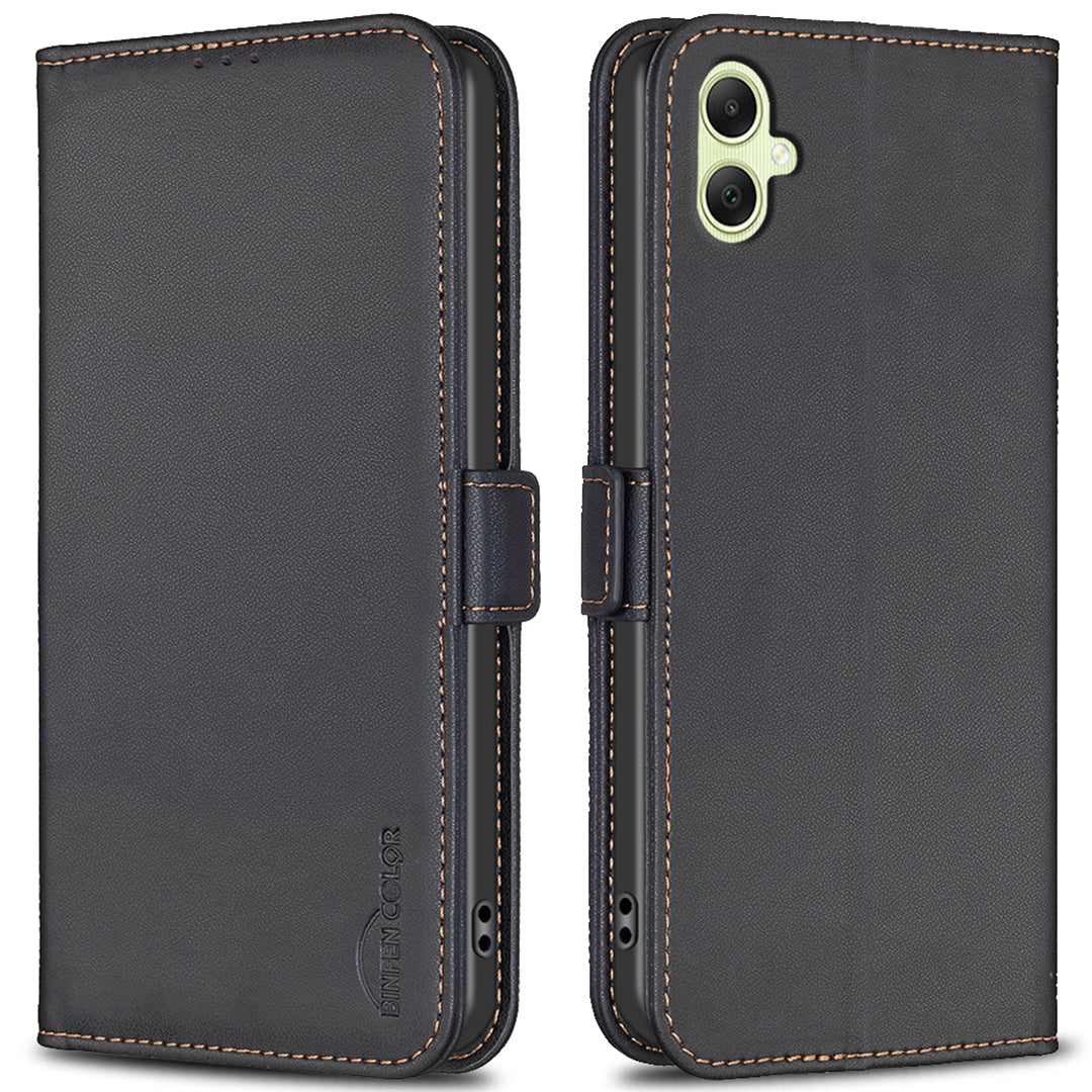 BINFEN COLOR BF31 For Samsung Galaxy A06 Case PU Leather Flip Folio Phone Wallet Cover - Black