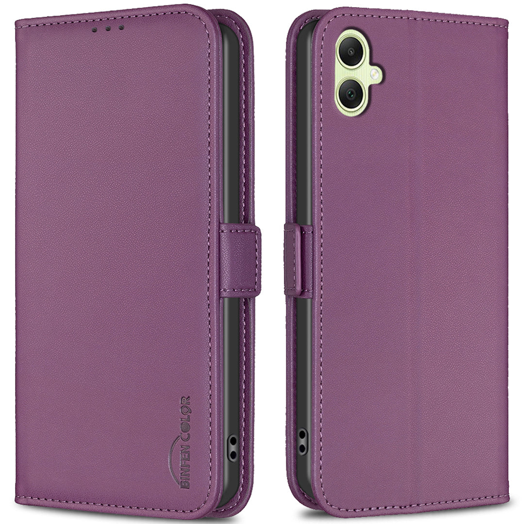 BINFEN COLOR BF31 For Samsung Galaxy A06 Case PU Leather Flip Folio Phone Wallet Cover - Dark Purple
