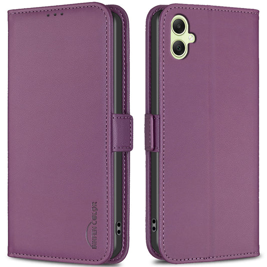 BINFEN COLOR BF31 For Samsung Galaxy A06 Case PU Leather Flip Folio Phone Wallet Cover - Dark Purple