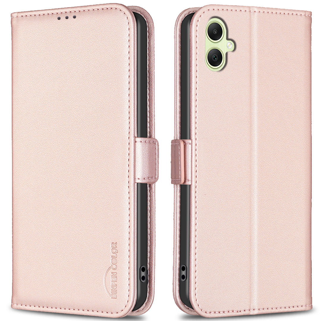 BINFEN COLOR BF31 For Samsung Galaxy A06 Case PU Leather Flip Folio Phone Wallet Cover - Pink