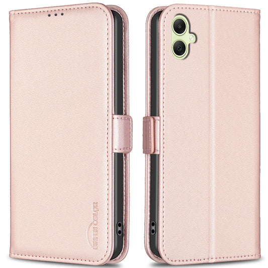 BINFEN COLOR BF31 For Samsung Galaxy A06 Case PU Leather Flip Folio Phone Wallet Cover - Pink